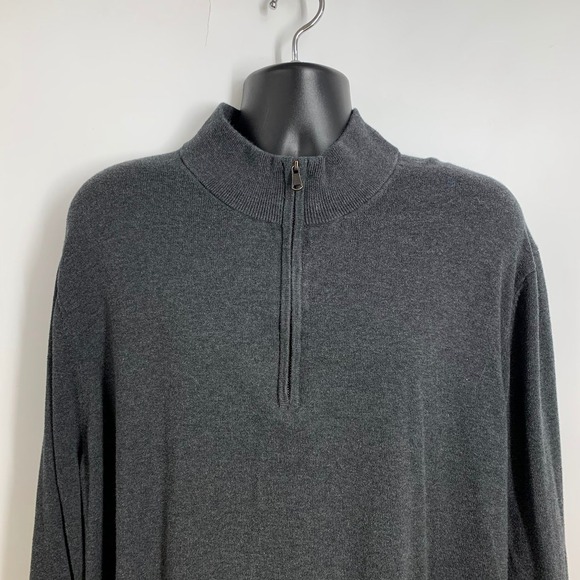 Harbor Bay Mens 3XLT Gray 1/4 Zip Mock Neck Long Sleeve Pullover Sweater - Picture 4 of 11